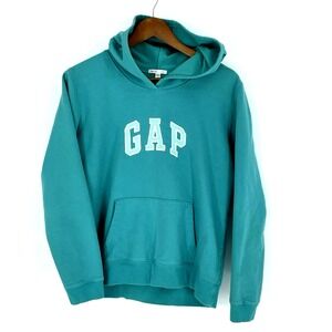 GAP Hoodie Womens Extra Large Green Sweatshirt Pullover Arching Spell Out Logo